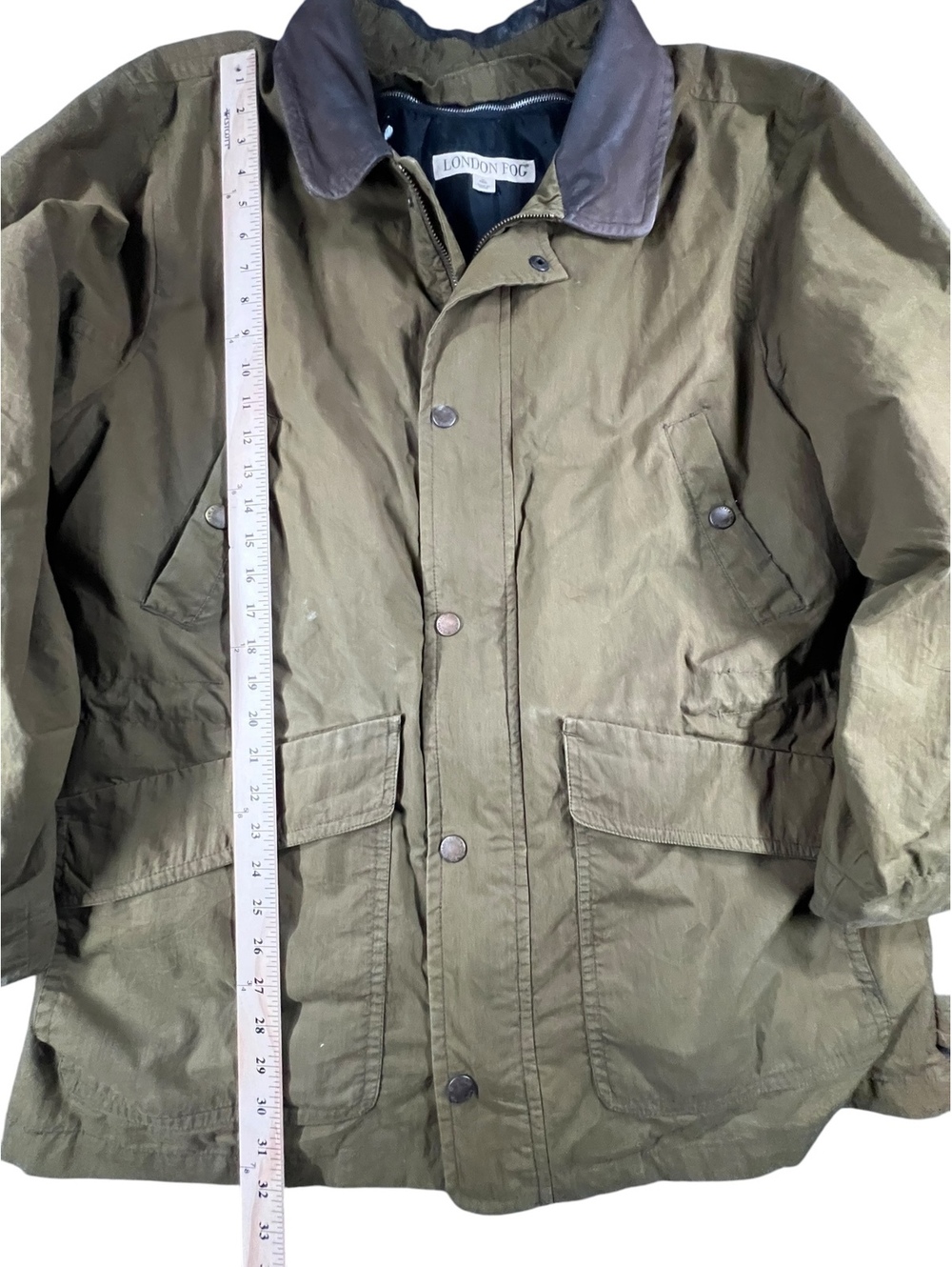 Vintage London Fog Olive Field Jacket Leather Collar Zip Out Liner 90s - Picture 4 of 8
